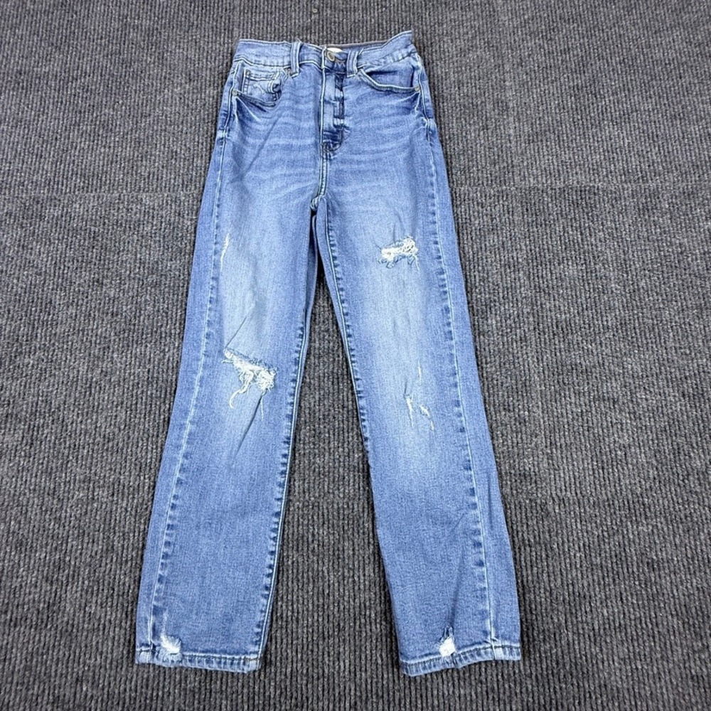 Eunina Ally Ultra High Rise Straight Crop Distressed Jeans Blue 1/25W E0001890TD